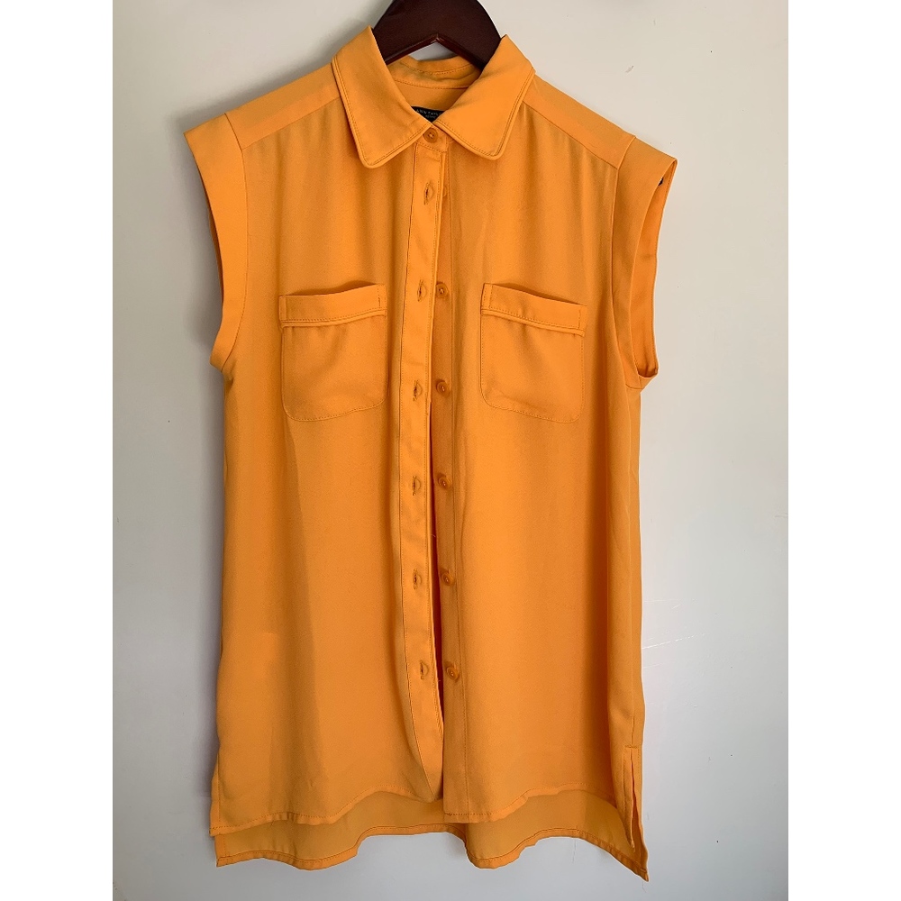 NWOT Ann Taylor Orange Sleeveless Button Down XSP